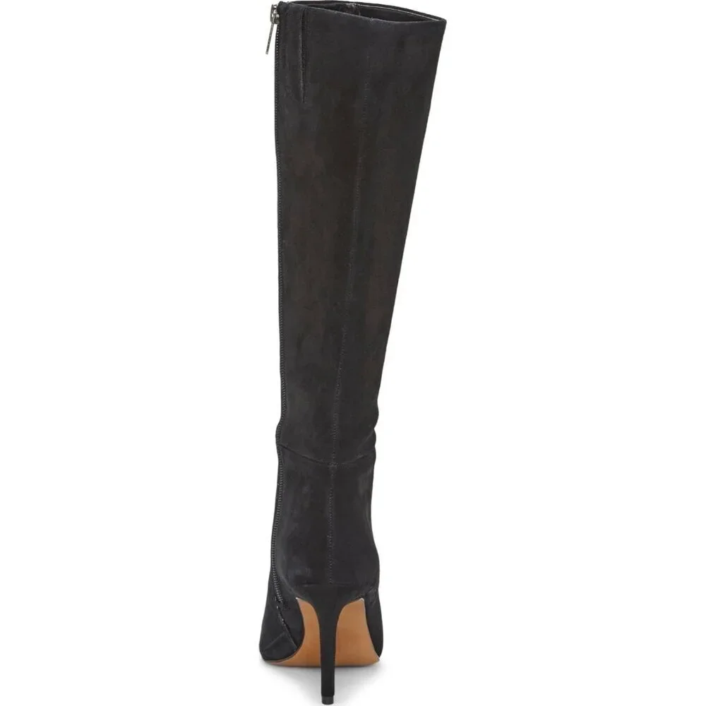 Women's Black Rubber Arendie Knee-high Suede Side Zipper Boots